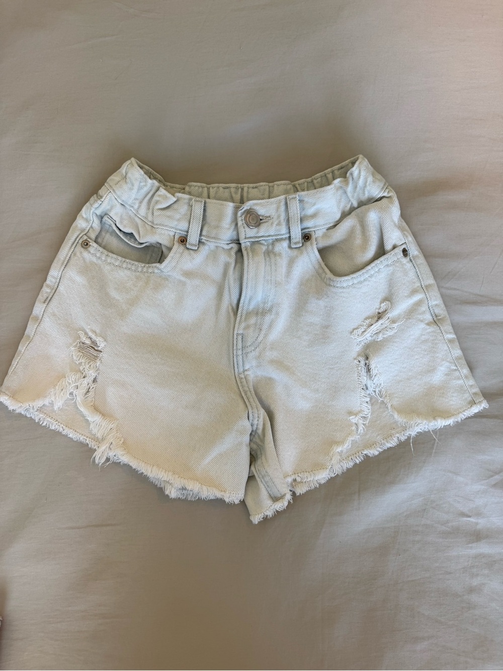 Zara Light Wash Distressed Denim Shorts - Pale Blue